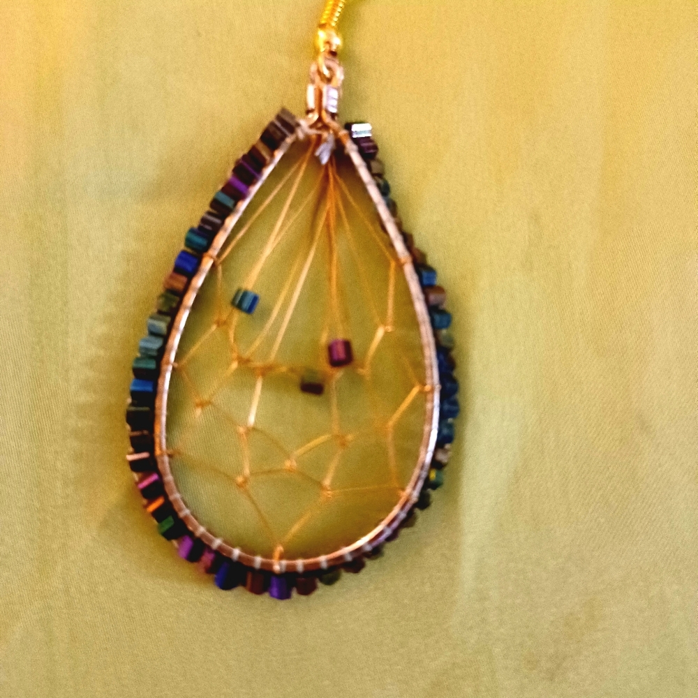 Iridescent Teardrop Wire Earrings